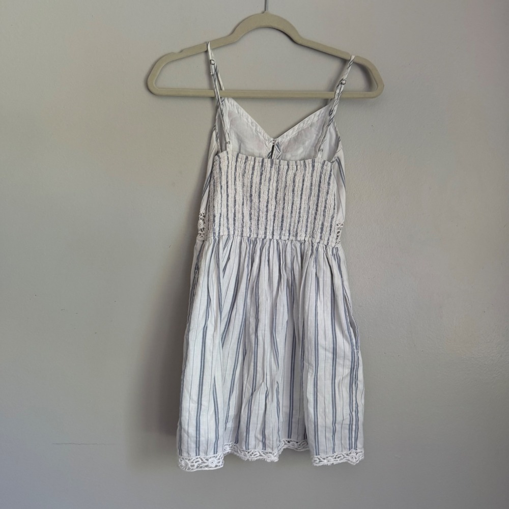 Y2K Abercrombie & Fitch Blue White Striped Embroidered Lace Mini Sun Dress Small - Picture 5 of 7